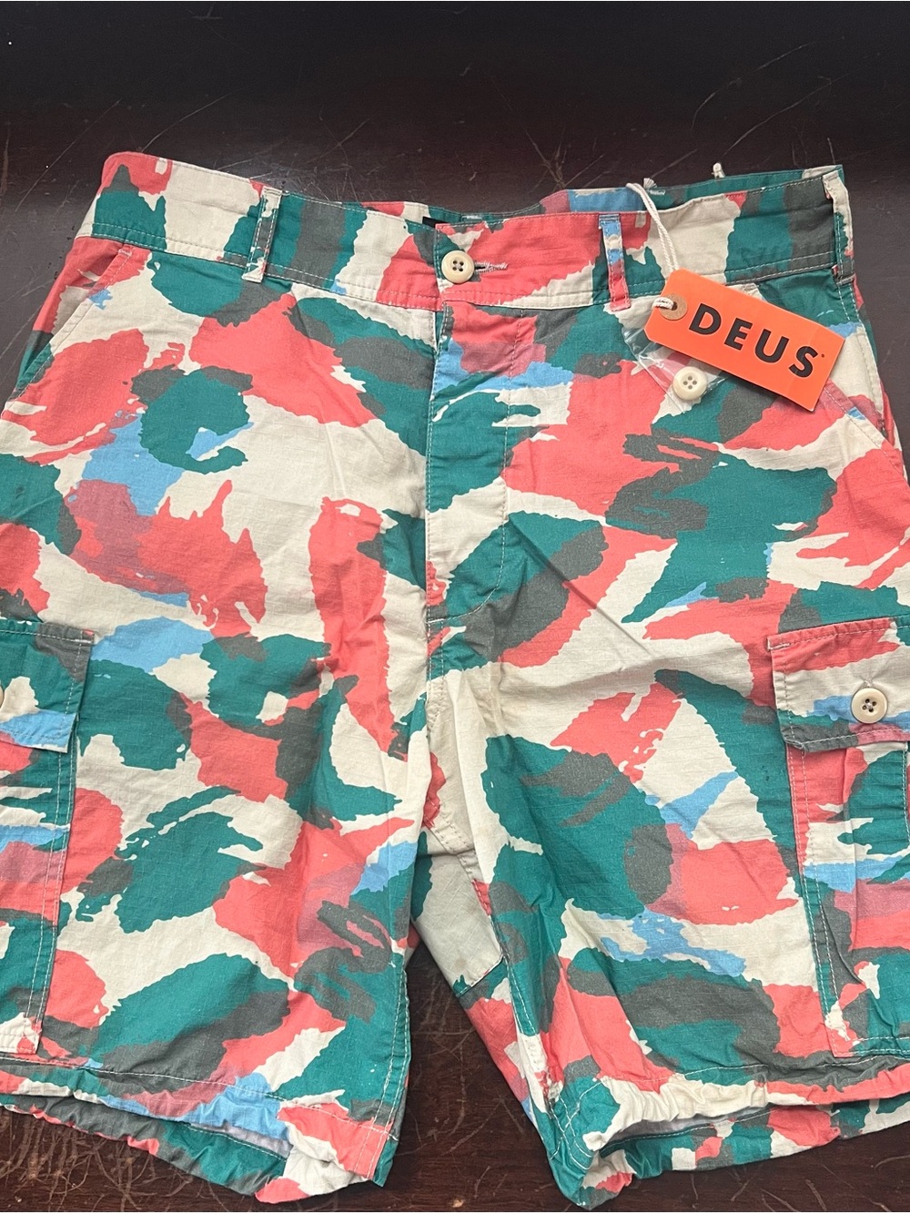 Ex Machina Coral & Teal Camouflage Men’s Cargo Shorts